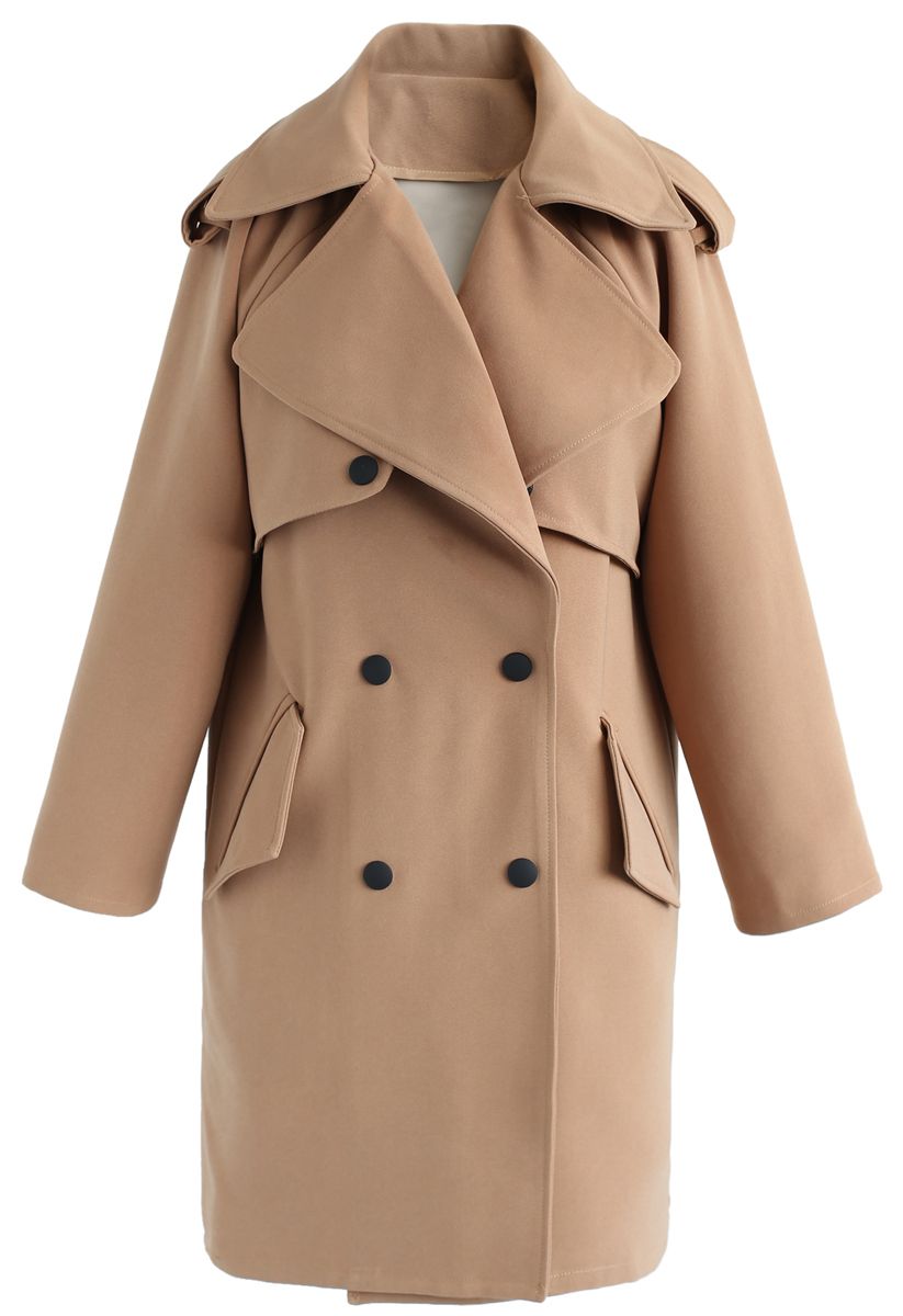 Trendy Sensation Double Breasted Trench Coat in Tan