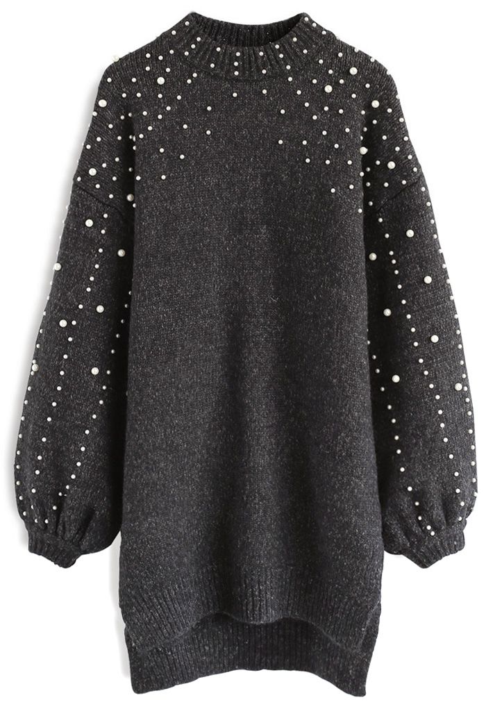 Radiant Pearls Knit Longline Sweater in Black