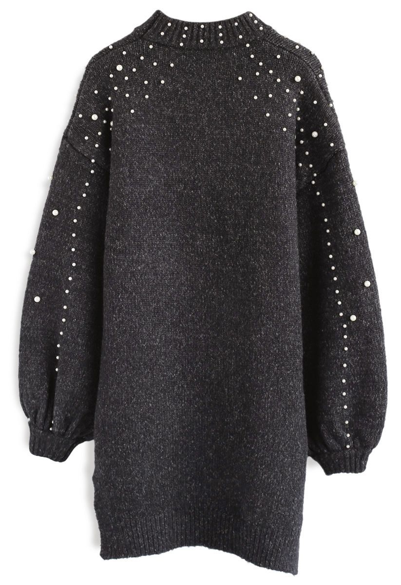 Radiant Pearls Knit Longline Sweater in Black