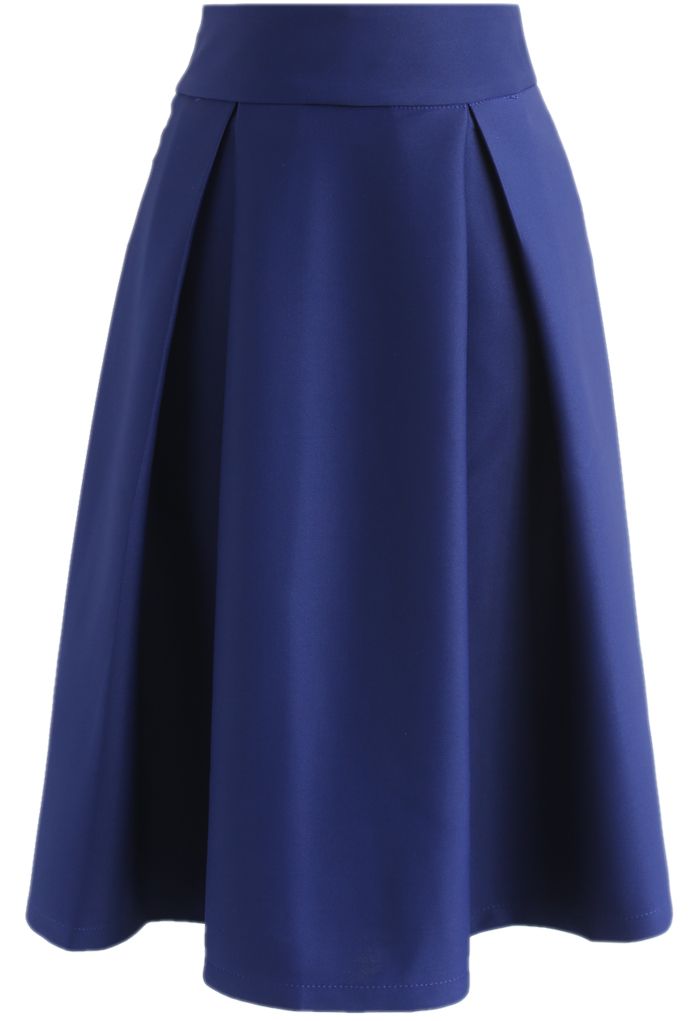 Full A-Line Midi Skirt in Royal Blue - Retro, Indie and Unique Fashion