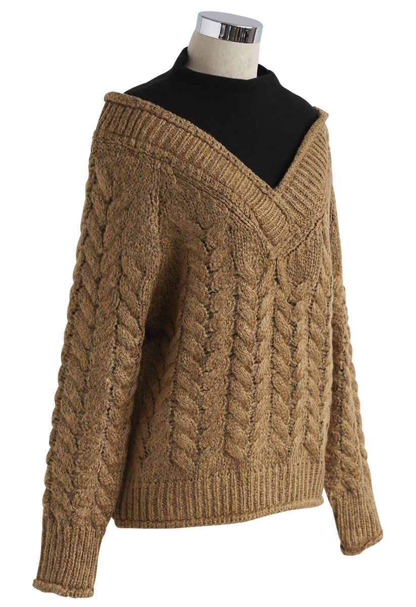 Cozy Fizz Fake Two-Piece Cable Knit Sweater in Camel - Retro, Indie and ...