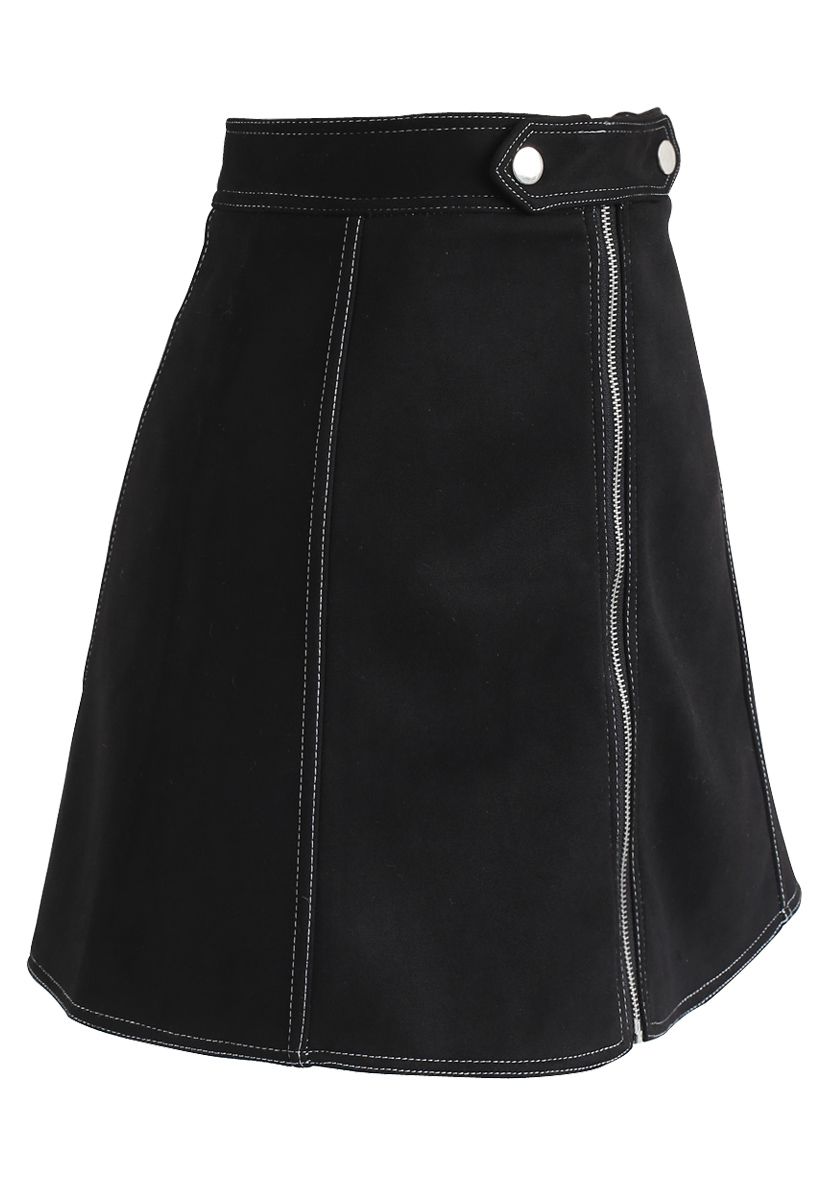 Chic Move Faux Suede A-Line Skirt in Black