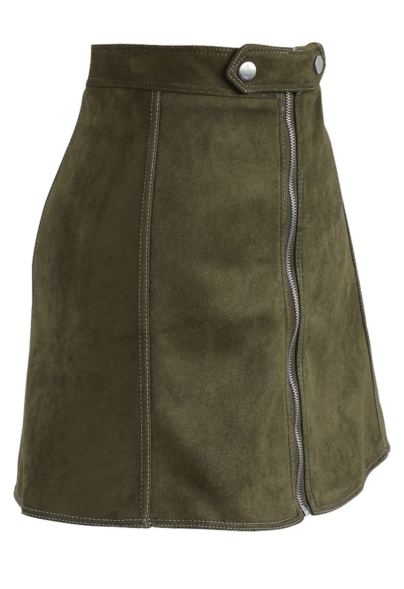Chic Move Faux Suede A-Line Skirt in Olive - Retro, Indie and Unique ...