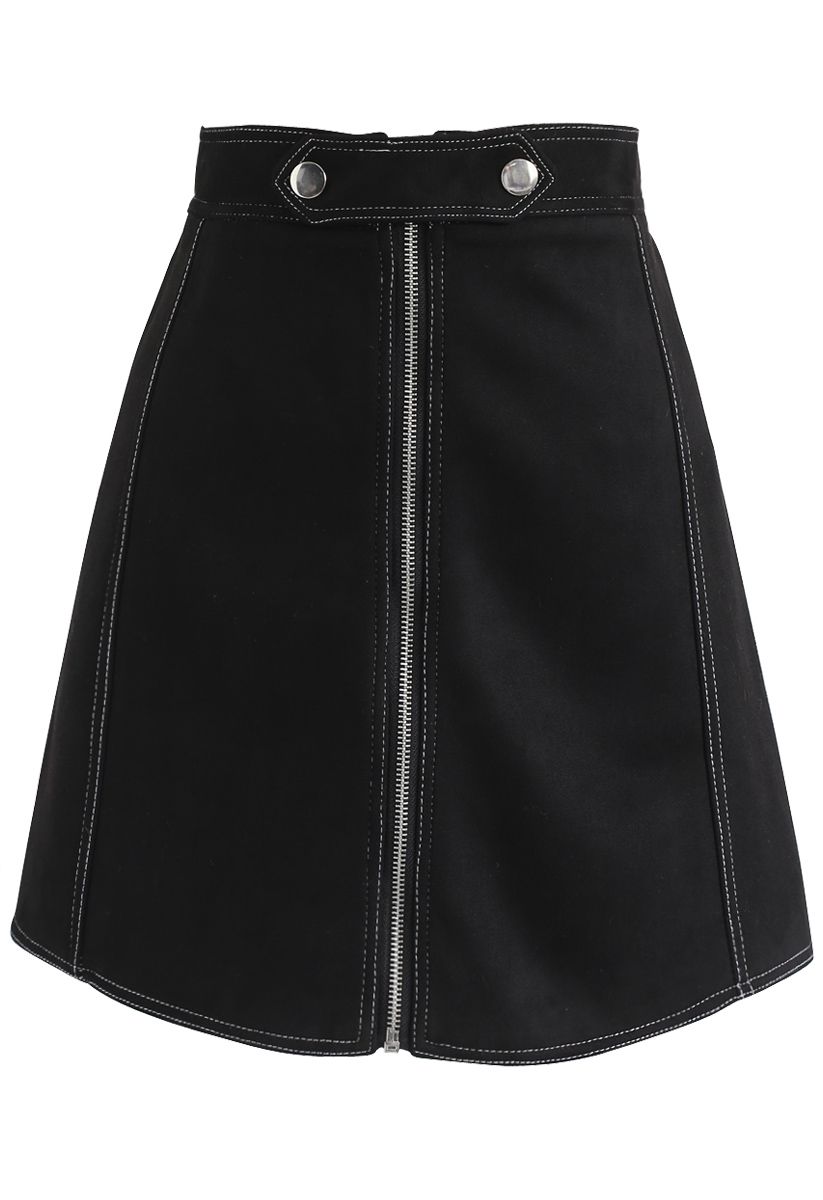Chic Move Faux Suede A-Line Skirt in Black