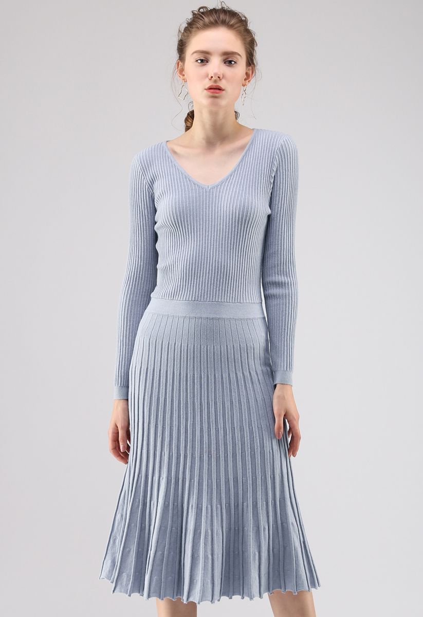 Elegant Artistry Ribbed Knit Dress in Lavender