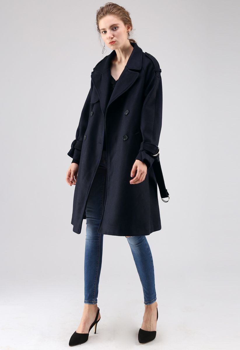 Snug Double-Breasted Wool-Blend Coat in Navy - Retro, Indie and Unique ...