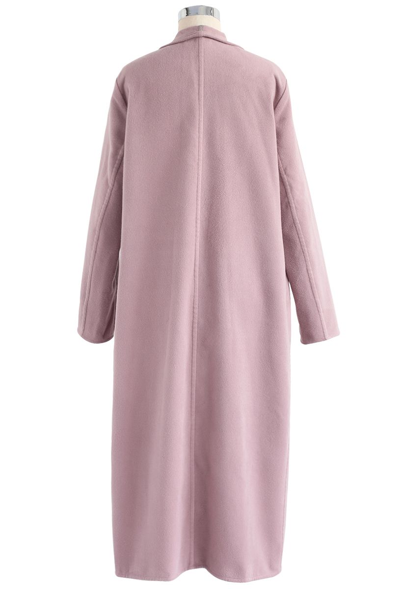 Simple Allure Open Front Wool-Blend Longline Coat in Nude Pink