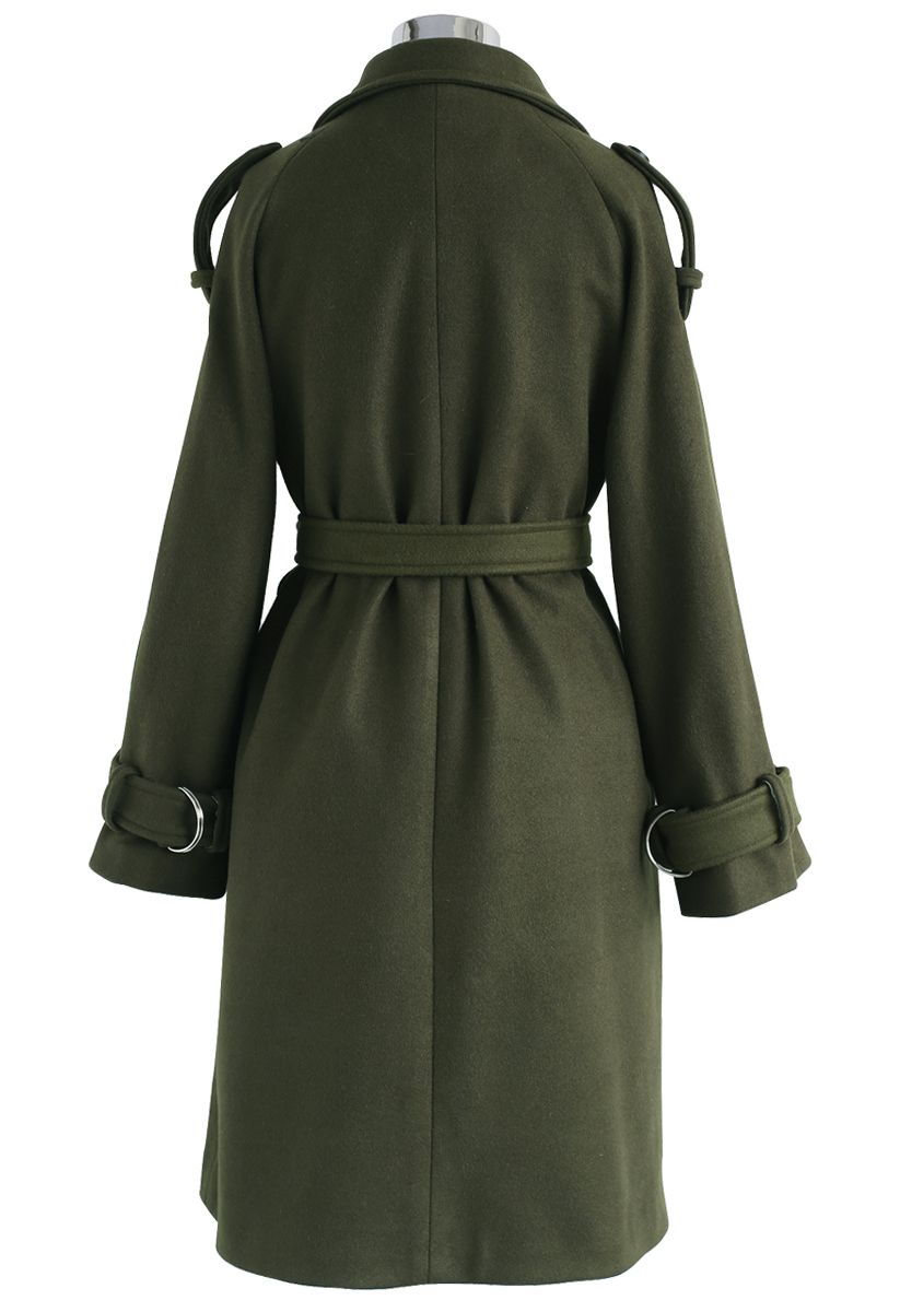 Snug Double-Breasted Wool-Blend Coat in Army Green - Retro, Indie and ...