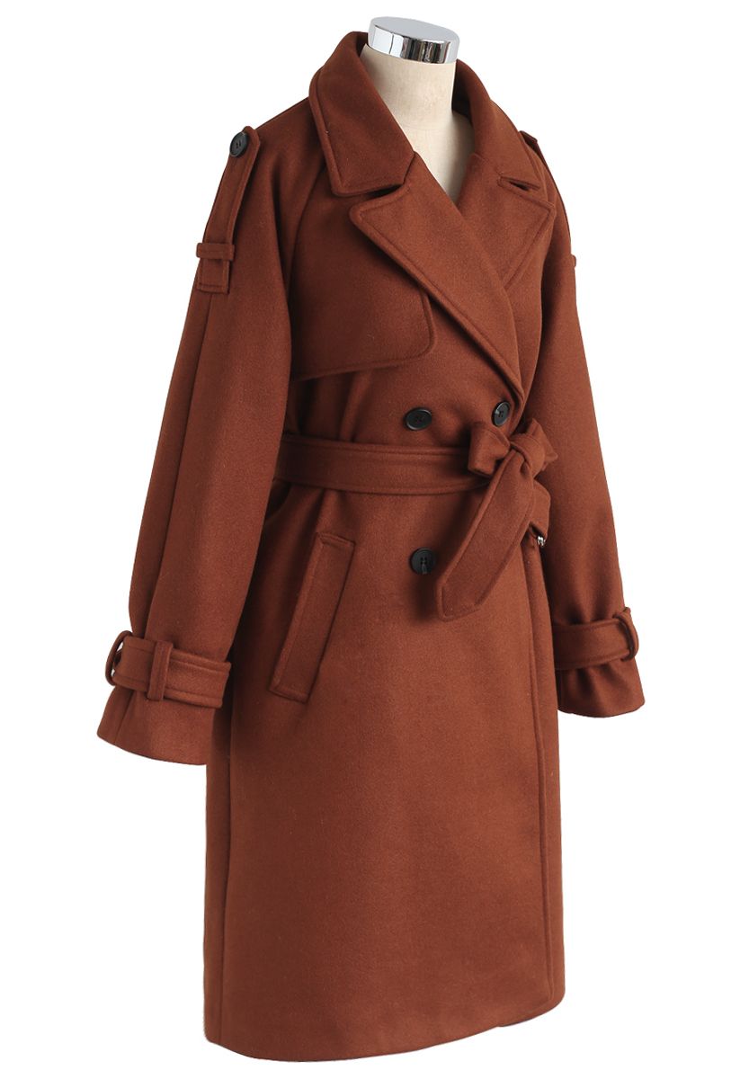 Snug Double-Breasted Wool-Blend Coat in Caramel