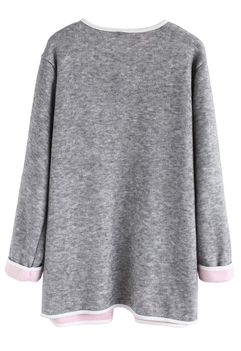 Comfy Contrast Open Front Knit Coat in Grey