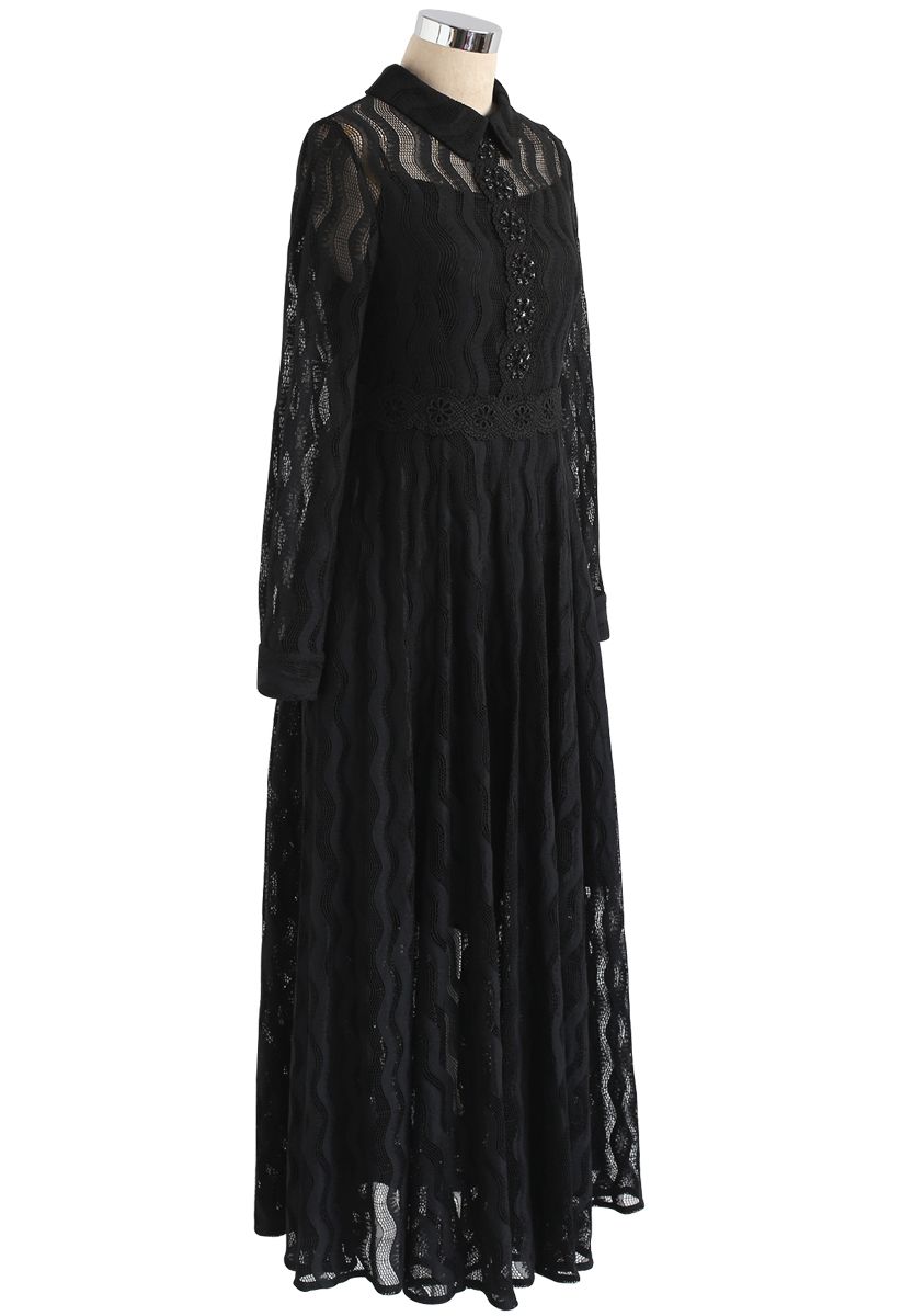 Tempting Wave Lace Mesh Dress in Black - Retro, Indie and Unique Fashion
