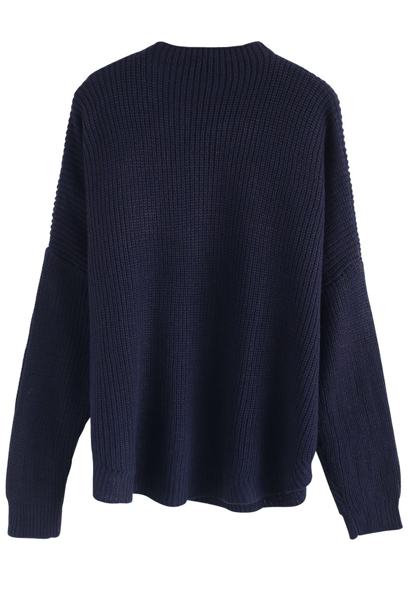 Button Up and Down Knit Sweater in Navy - Retro, Indie and Unique Fashion