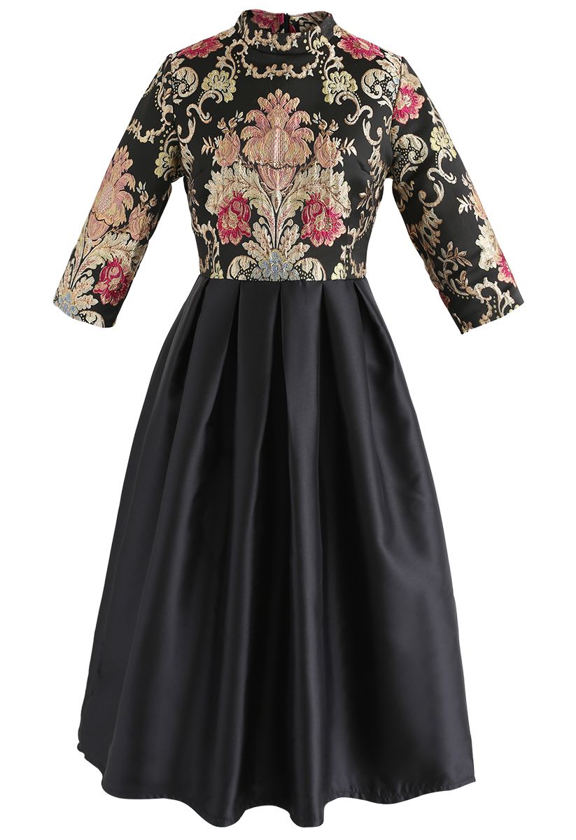 Splendid Baroque Embroidered Jacquard Dress in Black