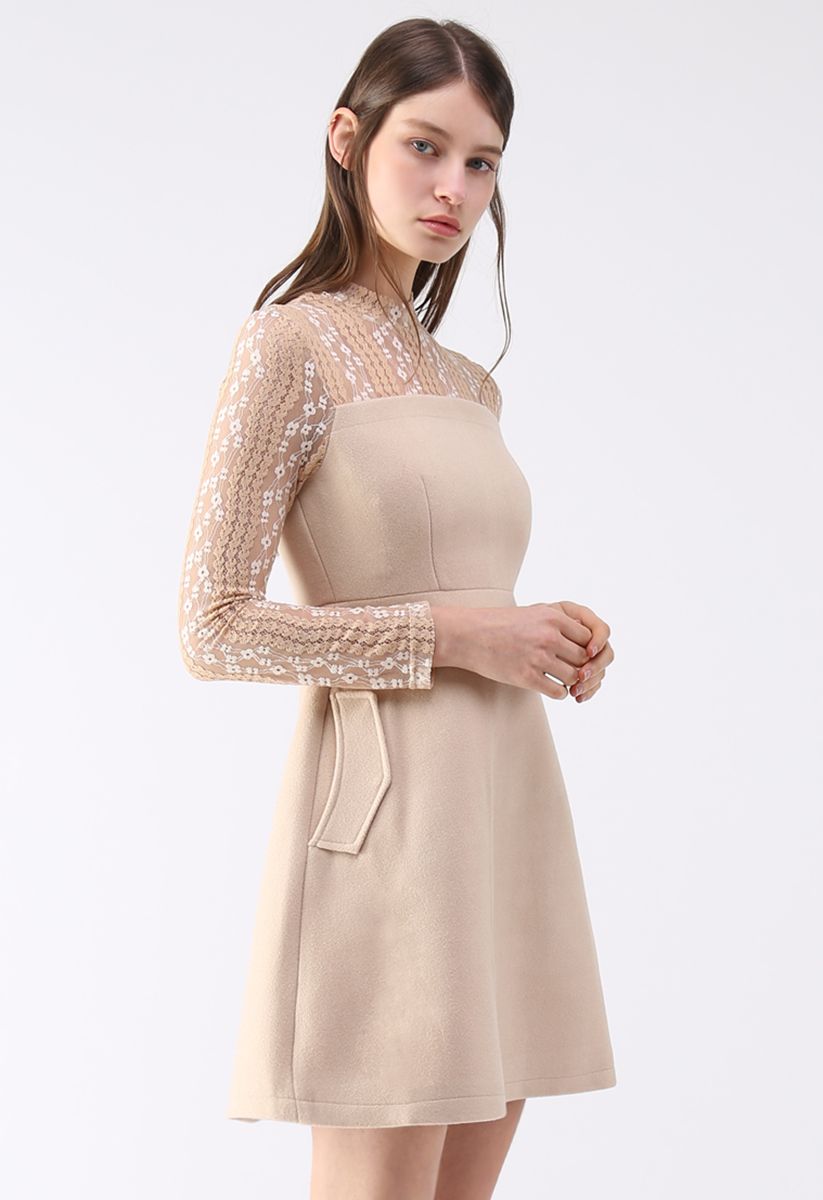 Elegant Match Lace Wood-Blend Dress in Cream