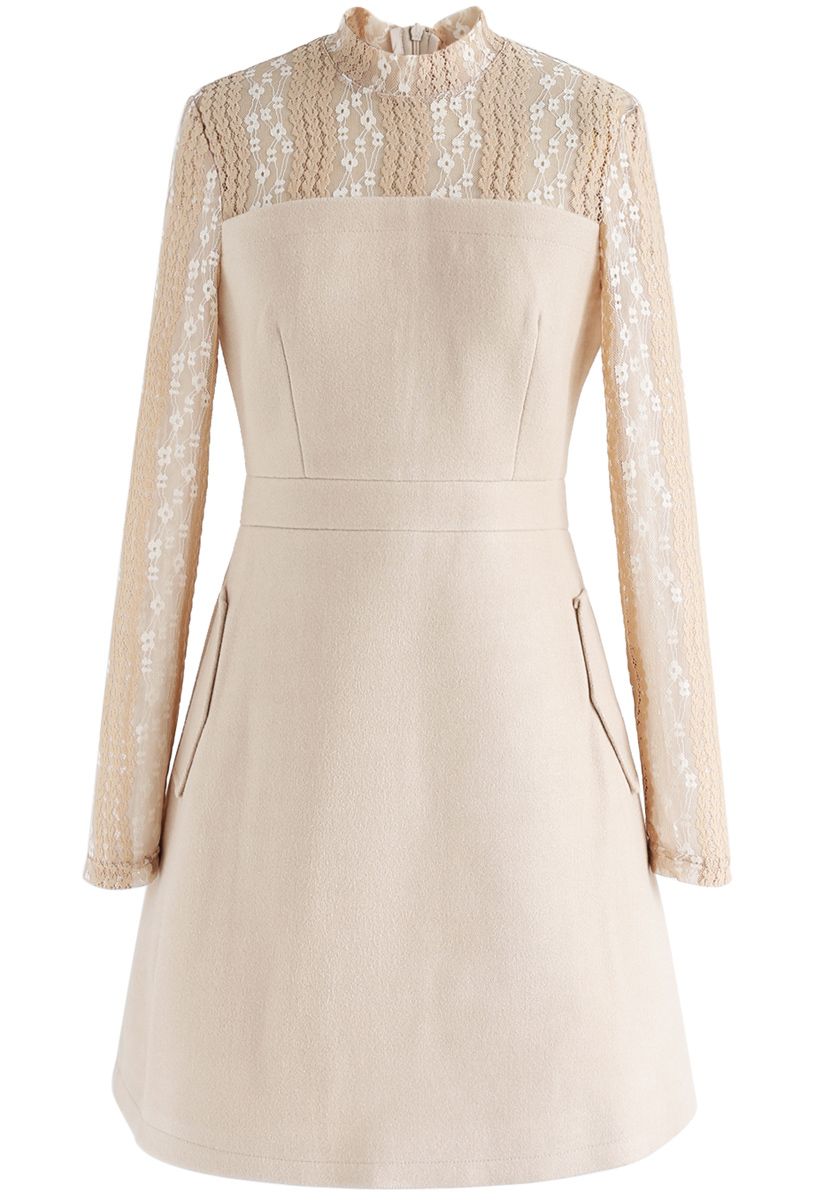 Elegant Match Lace Wood-Blend Dress in Cream