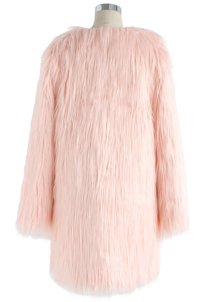 My Chic Faux Fur Longline Coat in Pink