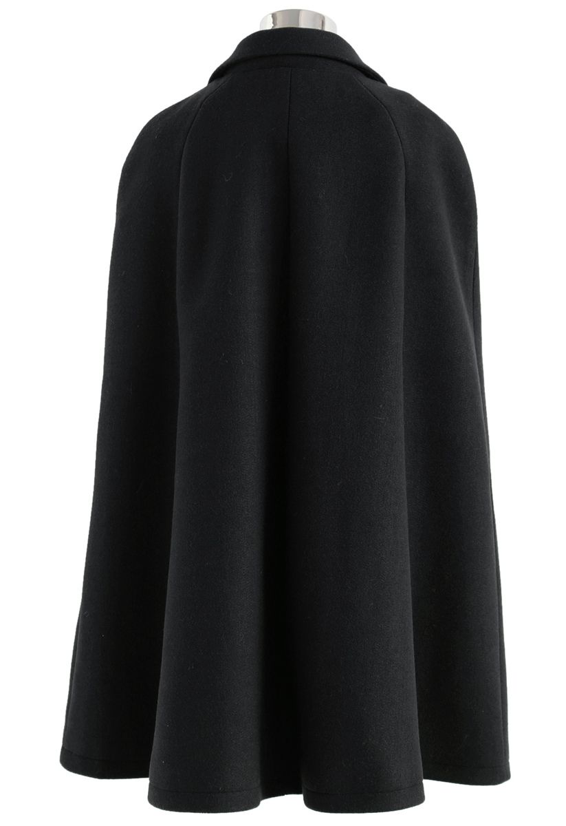 Keep It Elegant Double-Breasted Cape Coat in Black