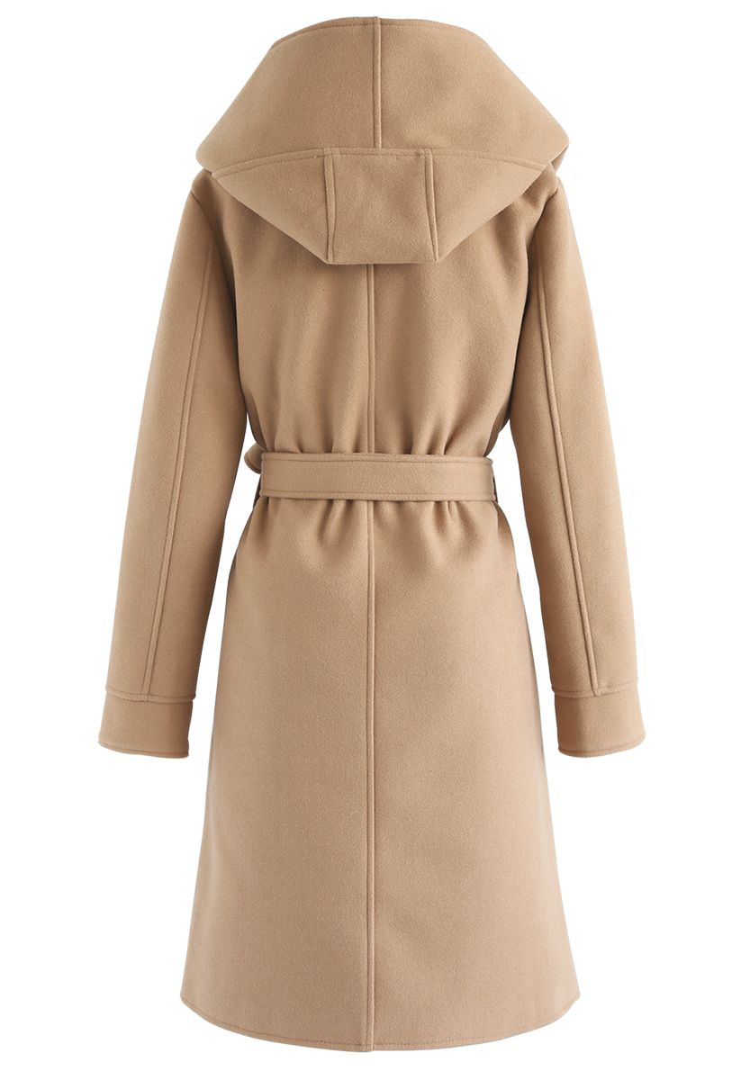 Cozy Trip Hooded Open Front Longline Coat in Tan - Retro, Indie and ...