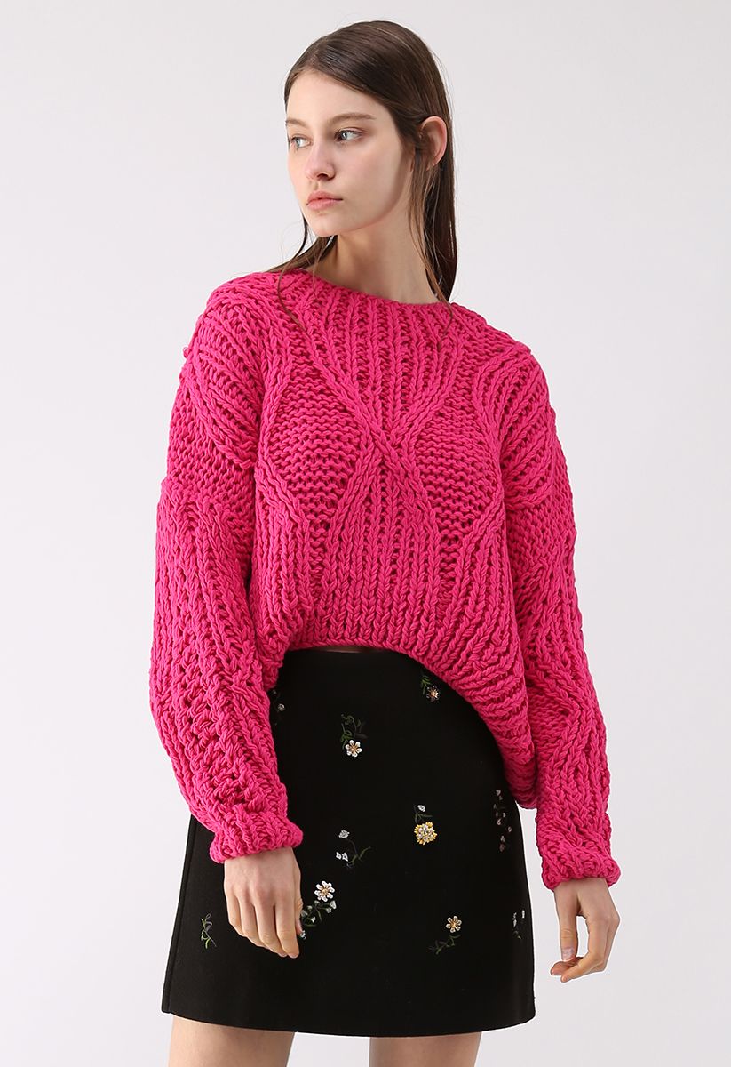Fresh Me Up Hi-Lo Knit Sweater in Hot Pink