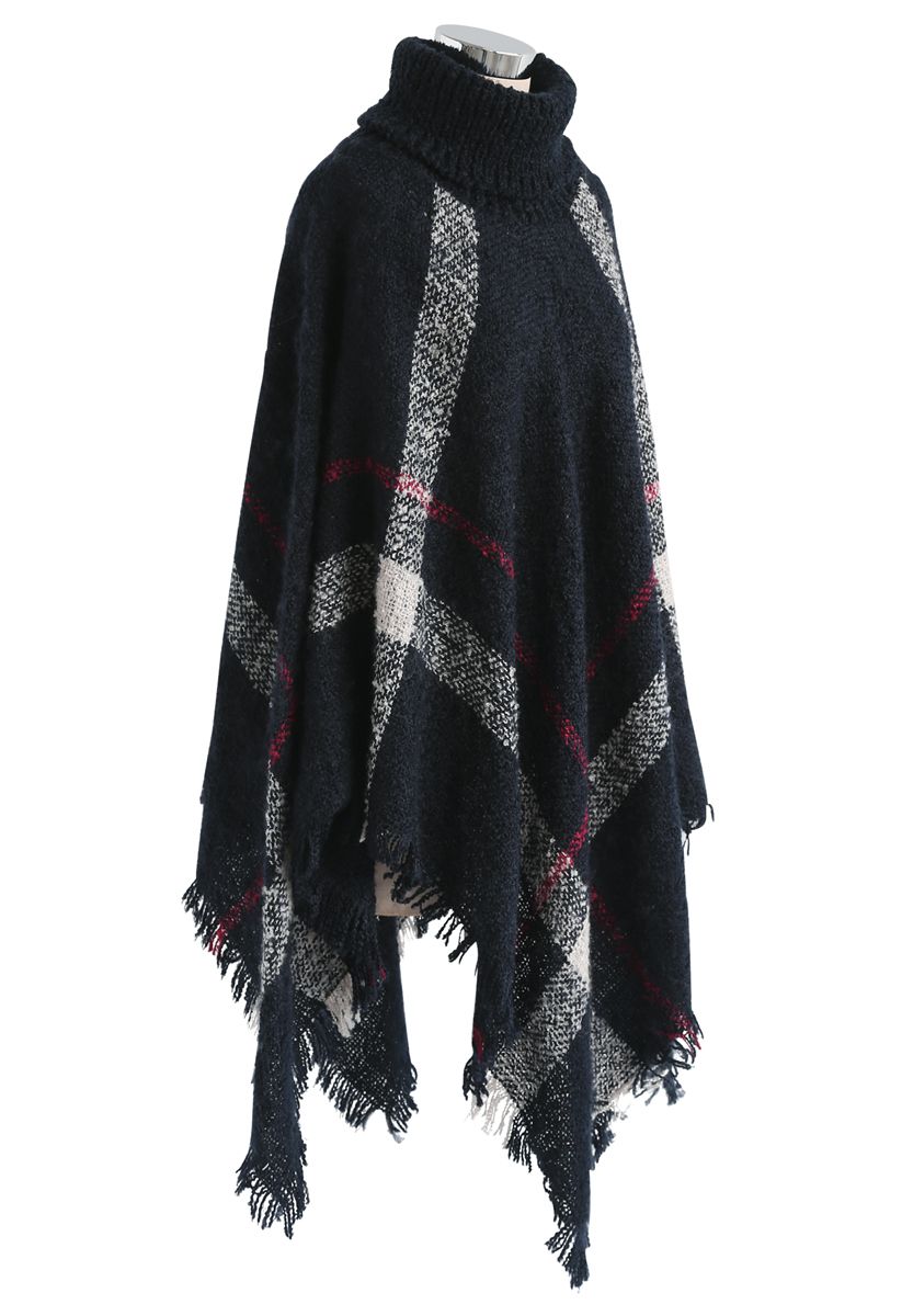 Unstoppably Charming Stripe Shaggy Knit Cape in Navy