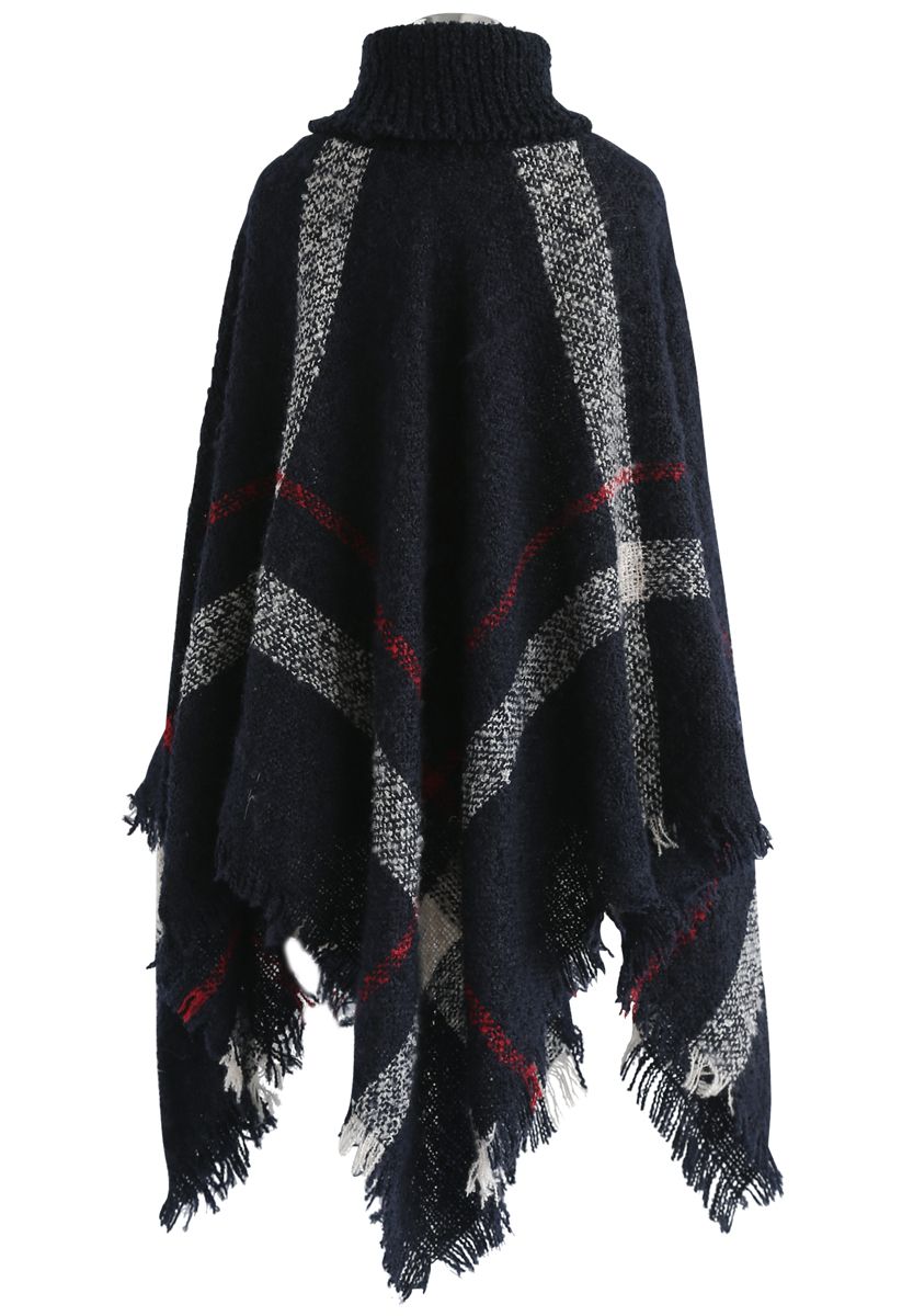 Unstoppably Charming Stripe Shaggy Knit Cape in Navy