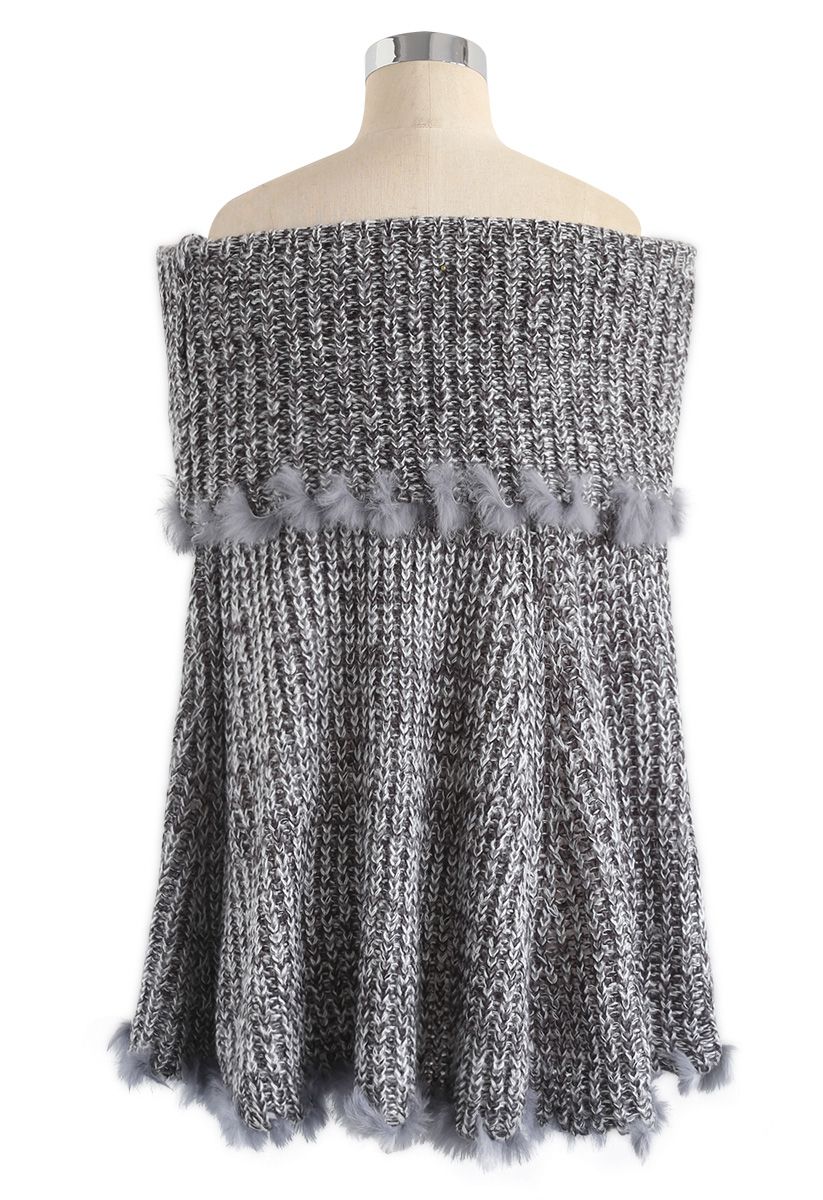 Stylish Tribe Off-Shoulder Knit Cape in Grey