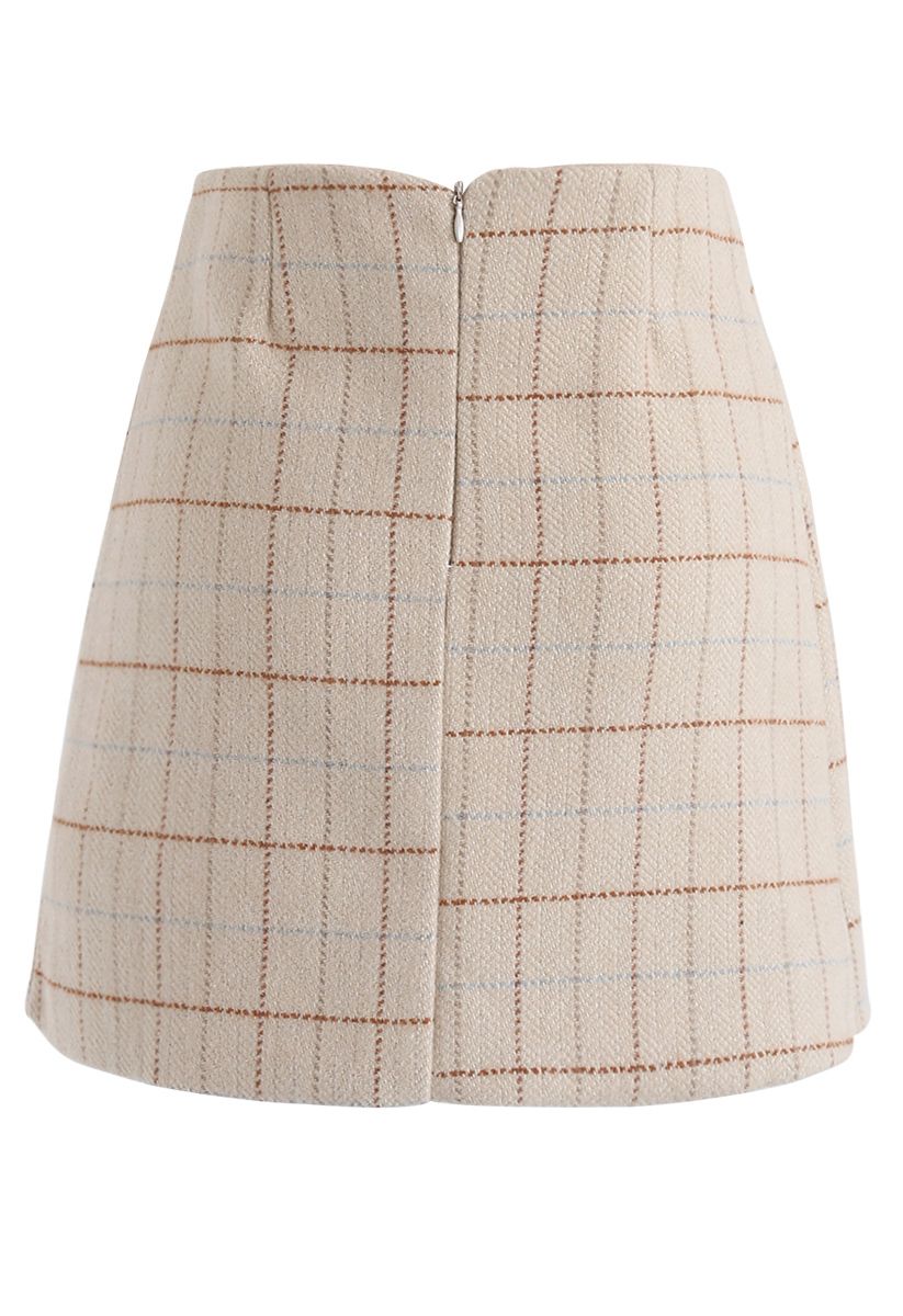 Strolling With Vitality Grid Flap Bud Skirt in Sand