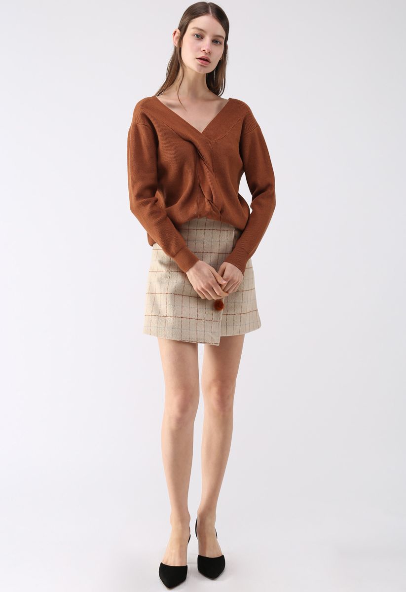 Strolling With Vitality Grid Flap Bud Skirt in Sand