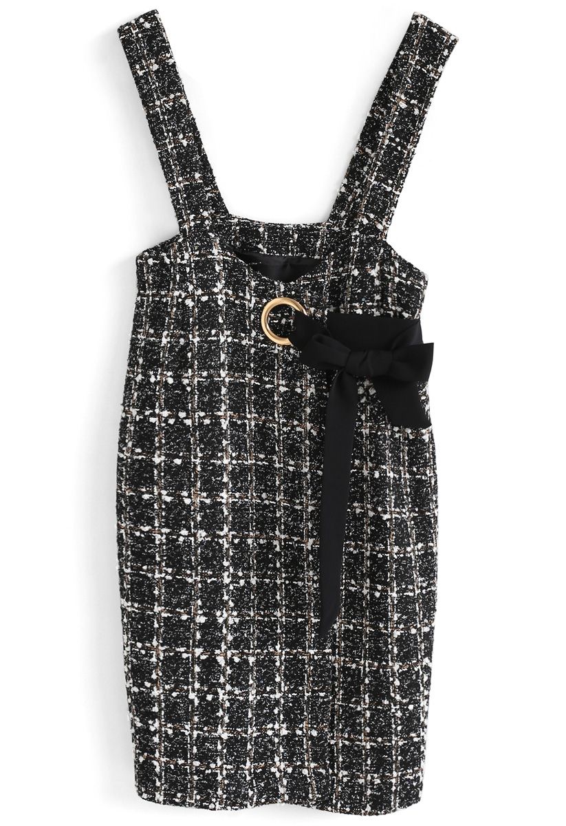 Modern Picks Tweed Pinafore Dress in Black