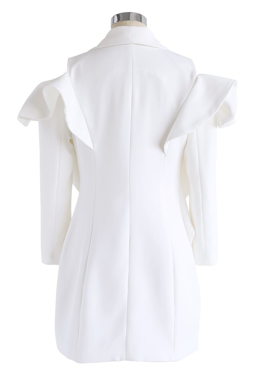 Shining Pearls V-Neck Cold-Shoulder Coat Dress in White