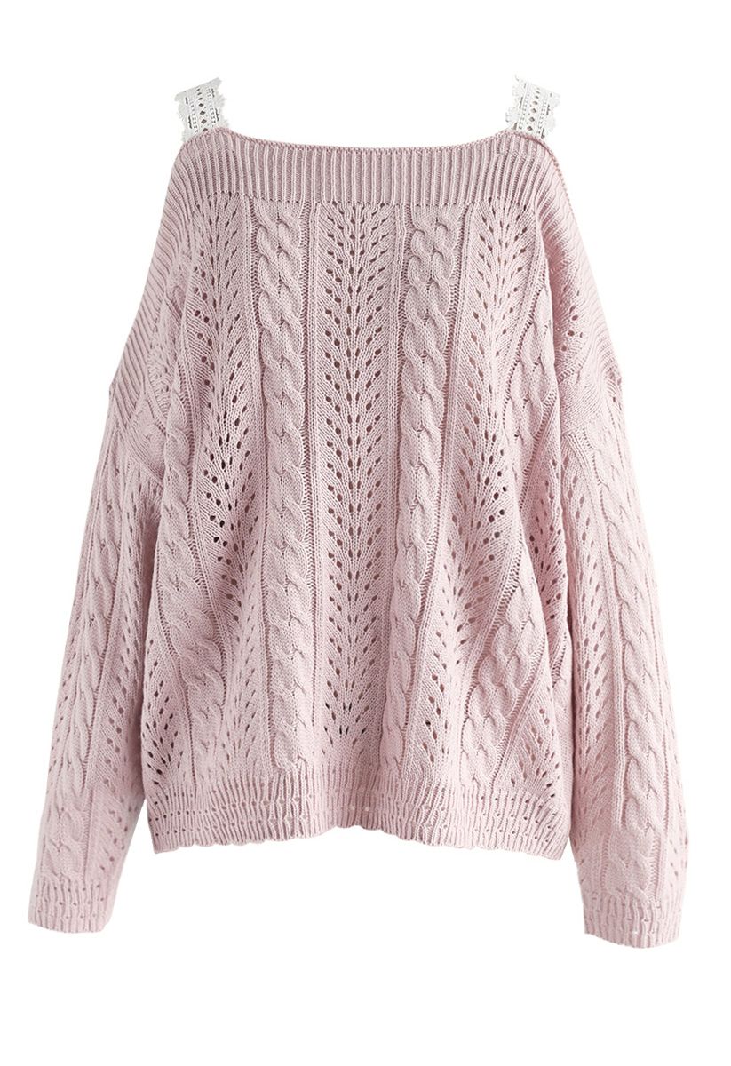 Lovable Ingenuity Cold-Shoulder Cable Knit Sweater in Pink - Retro ...