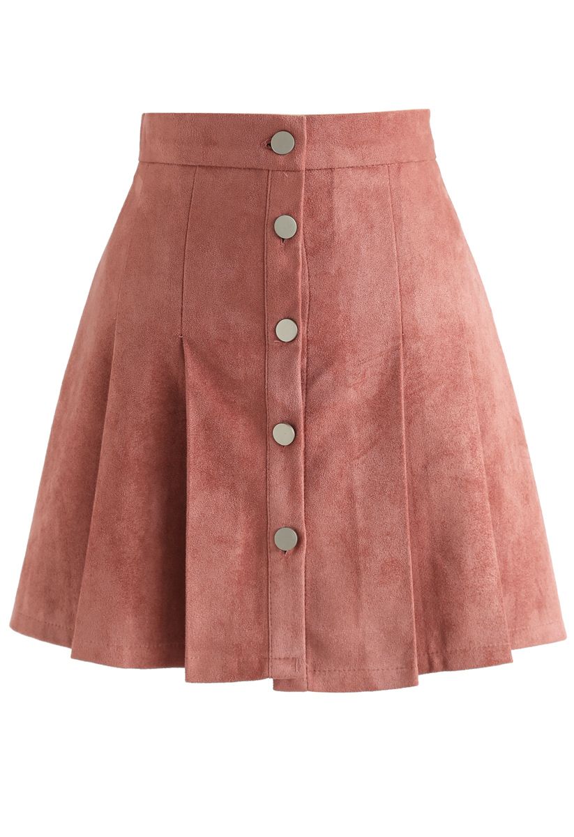 Catch Your Eyes Faux Suede Pleated Skirt in Pink