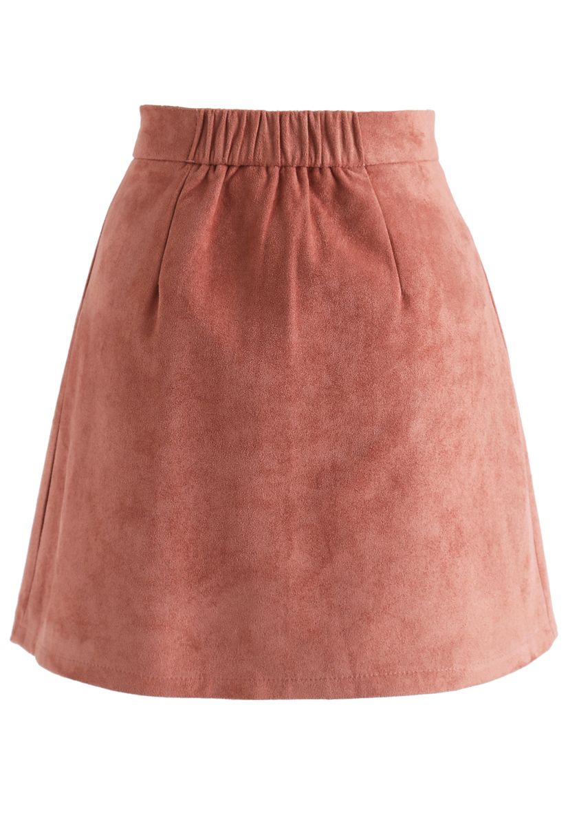 Catch Your Eyes Faux Suede Pleated Skirt in Pink