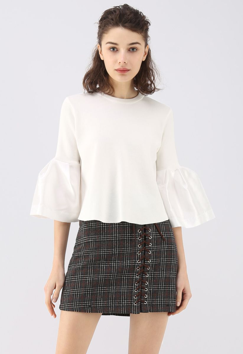 The Noblest Bell Sleeves Crop Sweater in White - Retro, Indie and ...