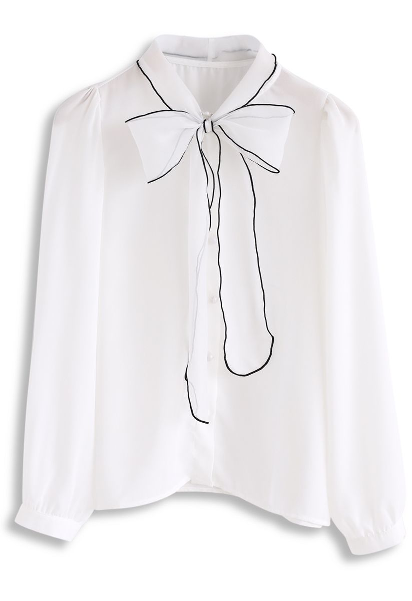 Lithe Bowknot Chiffon Top in White - Retro, Indie and Unique Fashion