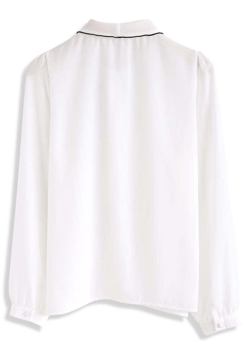 Lithe Bowknot Chiffon Top in White