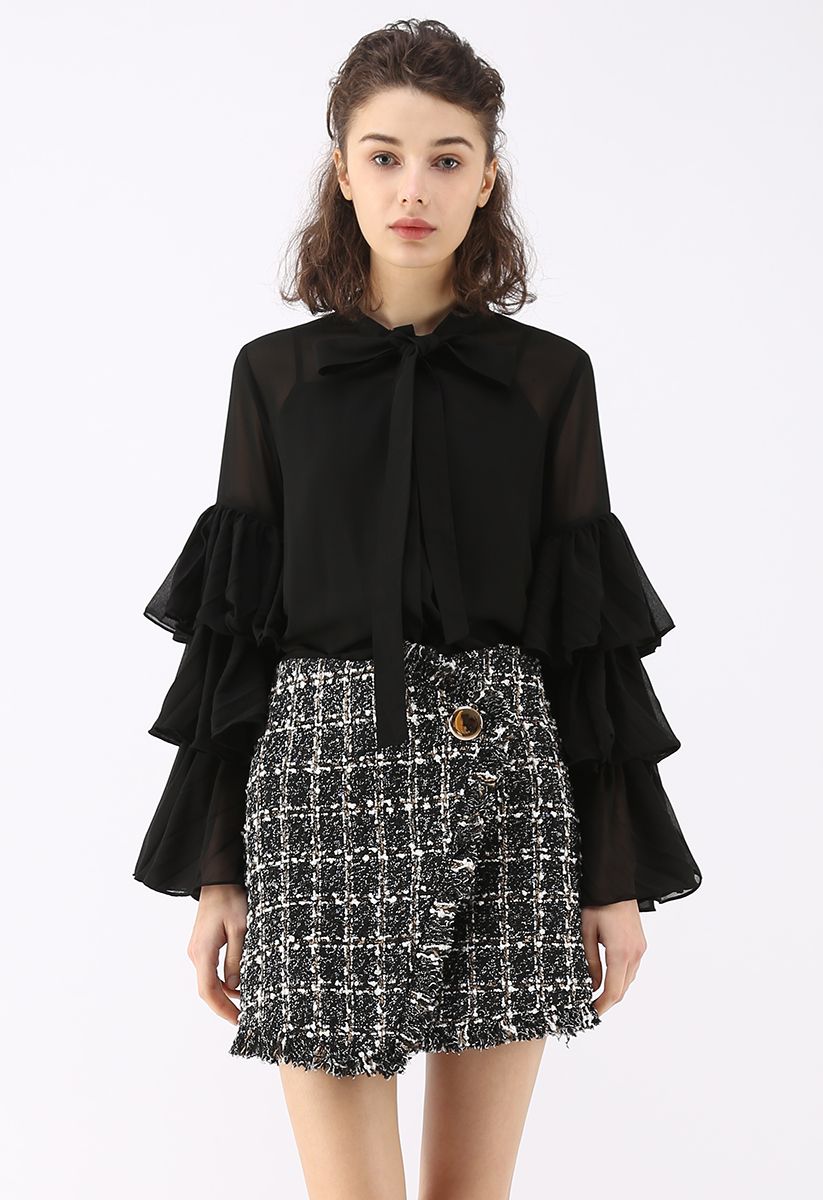 Sweet Impressions Tiered Sleeves Chiffon Top in Black - Retro, Indie ...