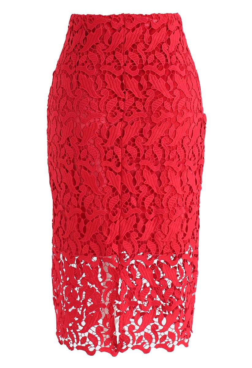 Elegant Shape Crochet Pencil Skirt in Red - Retro, Indie and Unique Fashion