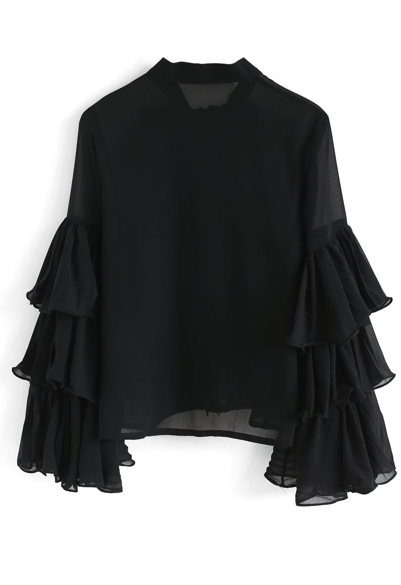 Sweet Impressions Tiered Sleeves Chiffon Top in Black - Retro, Indie ...