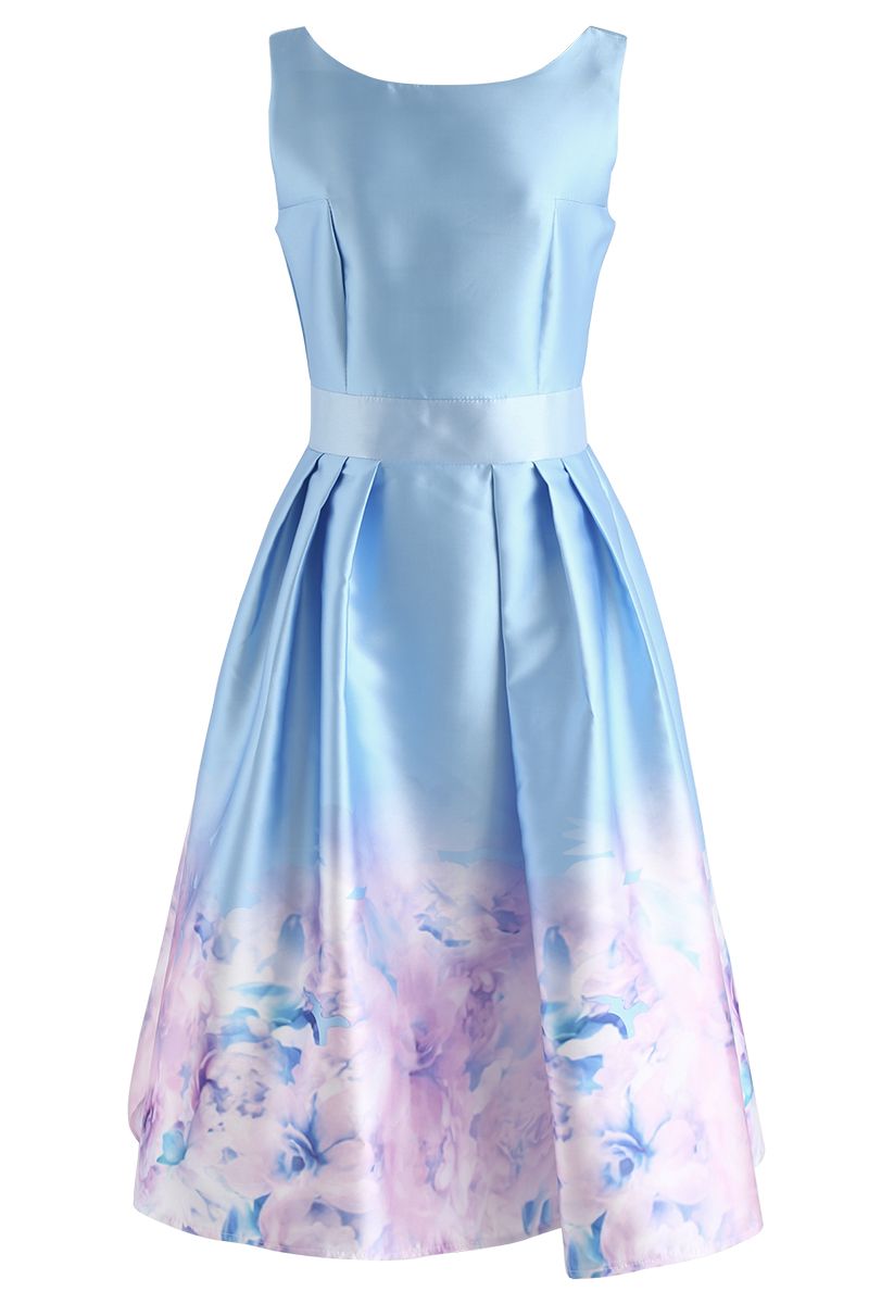 Flower Glamour Printed Dress in Blue - Retro, Indie and Unique Fashion