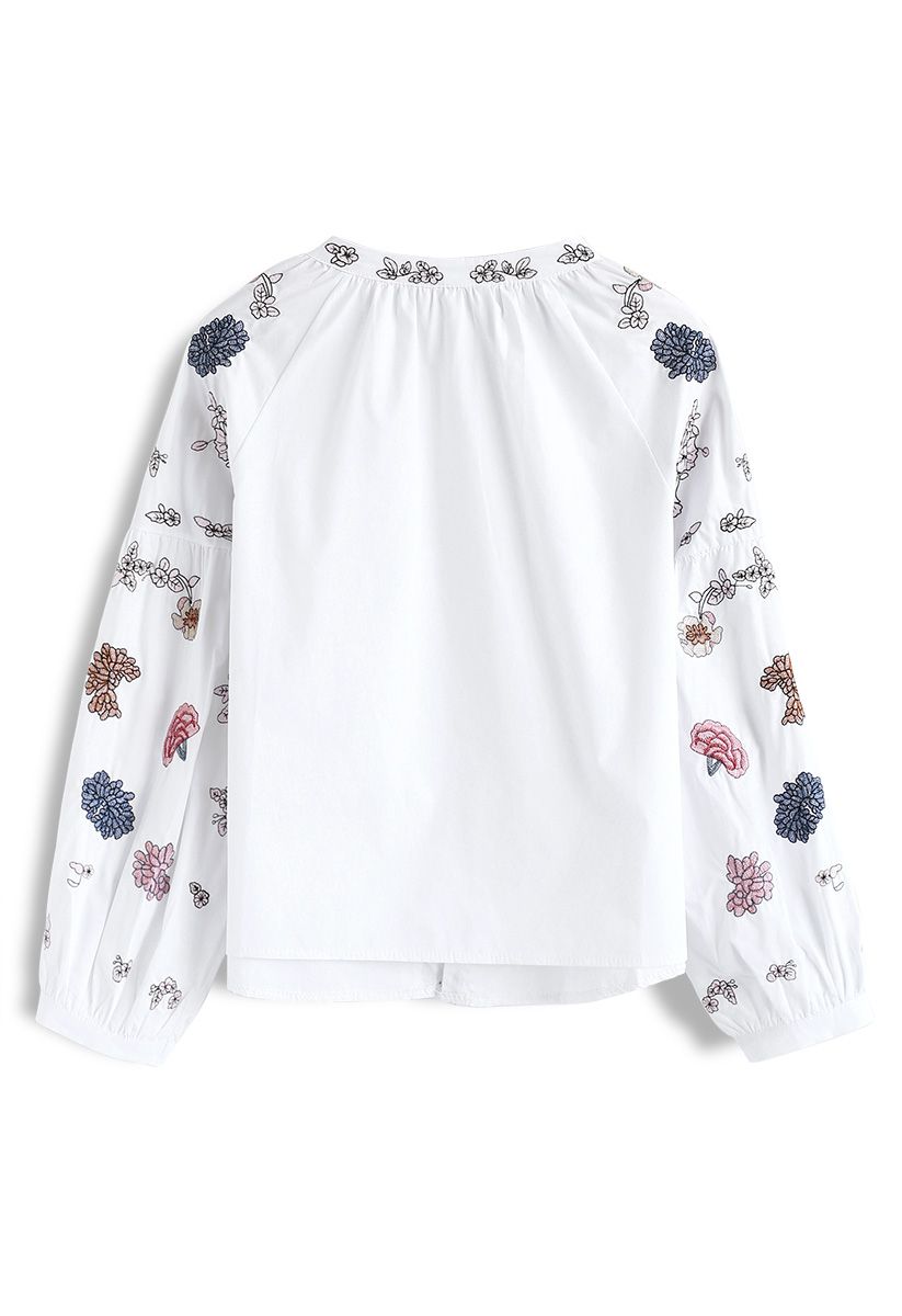 Vivacious Boho Flowers Embroidered Top in White - Retro, Indie and ...