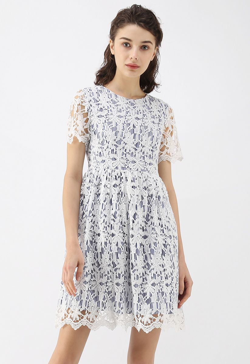 When Flower Crochet Meets Blue Stripe Dress