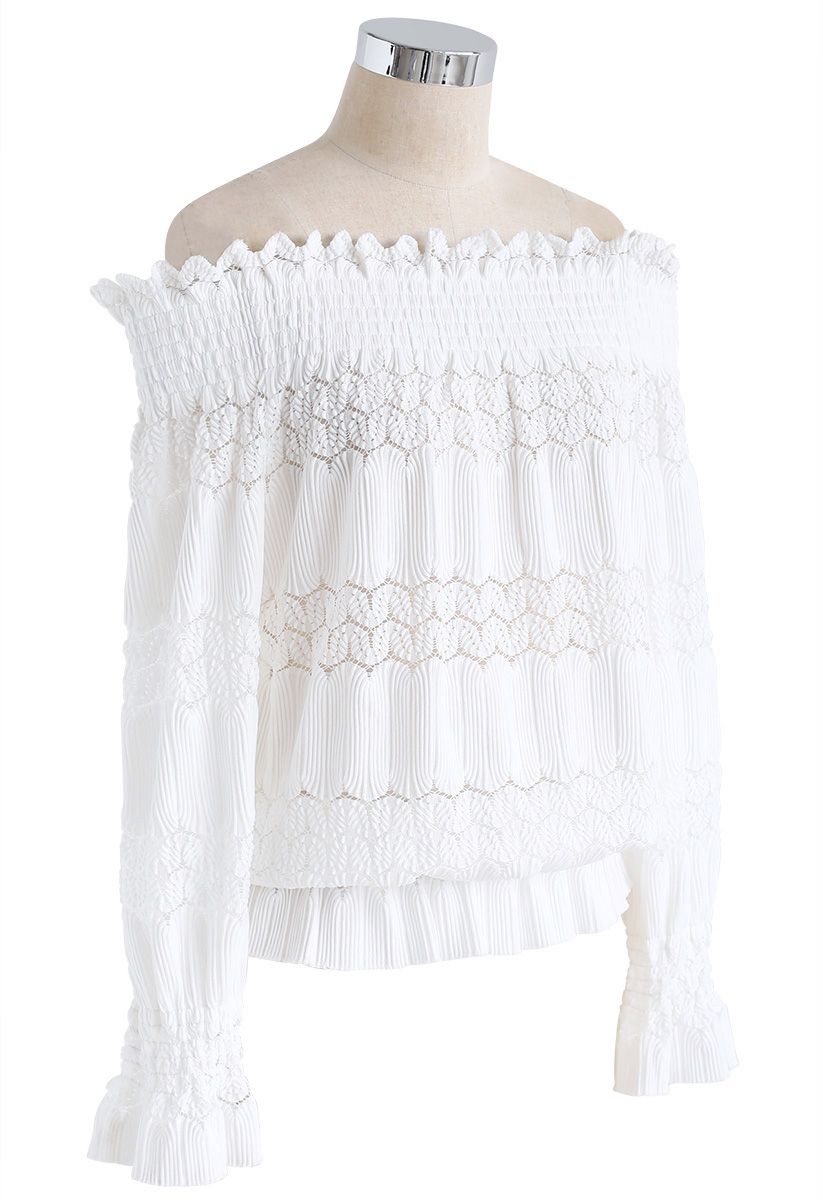 Stay Sweet Ribbed Off-Shoulder Top in White