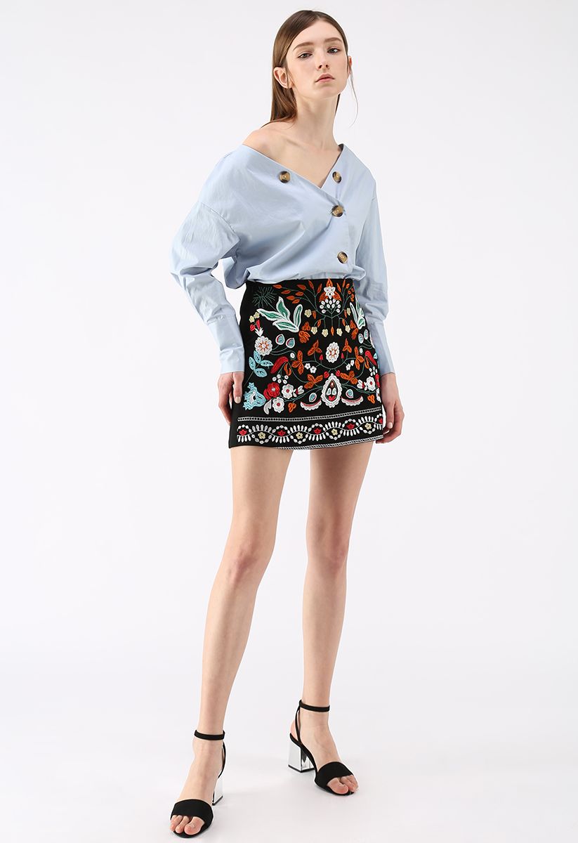 Exquisite Floral Embroidery Bud Skirt