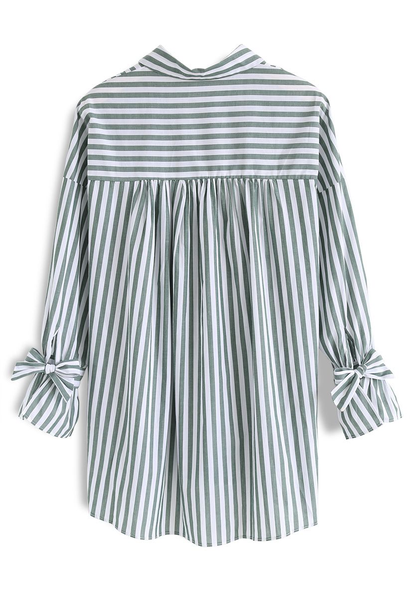 Easy-Going Bowknot Stripes Shirt in Green