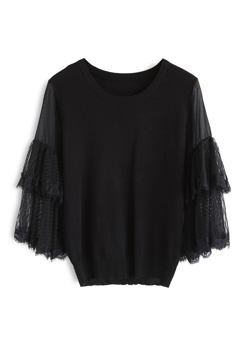 Unstoppable Cuteness Tiered Sleeves Knit Top in Black - Retro, Indie ...