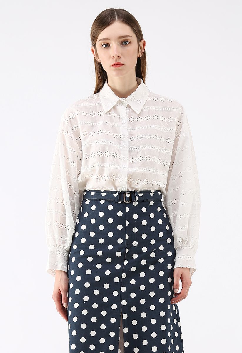 Floral Whisper Eyelet Embroidered Shirt in White