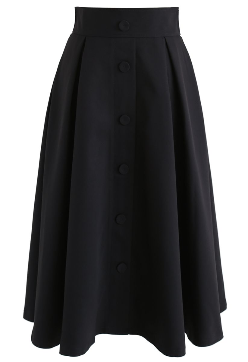 Base Color A-Line Midi Skirt in Black - Retro, Indie and Unique Fashion