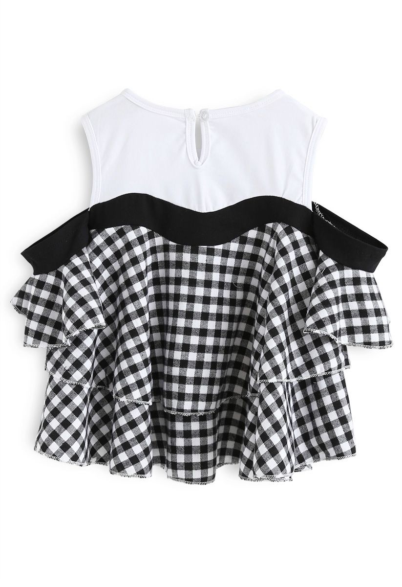 It's Our Youth Cold-Shoulder Check Dolly Top For Kids