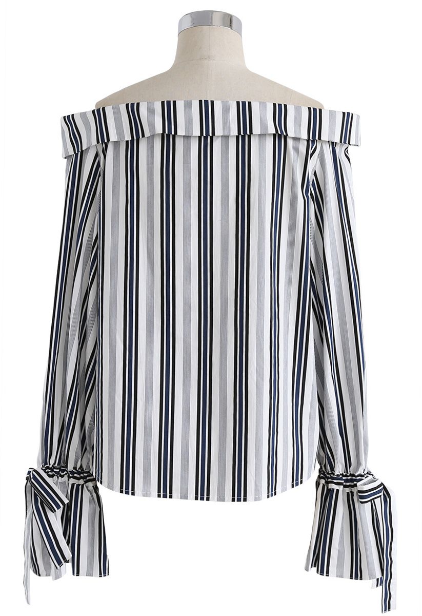 Sunday Mood Off-Shoulder Top in Blue Stripe - Retro, Indie and Unique ...